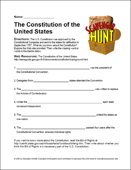 Scavenger Hunt The Us Constitution Worksheet