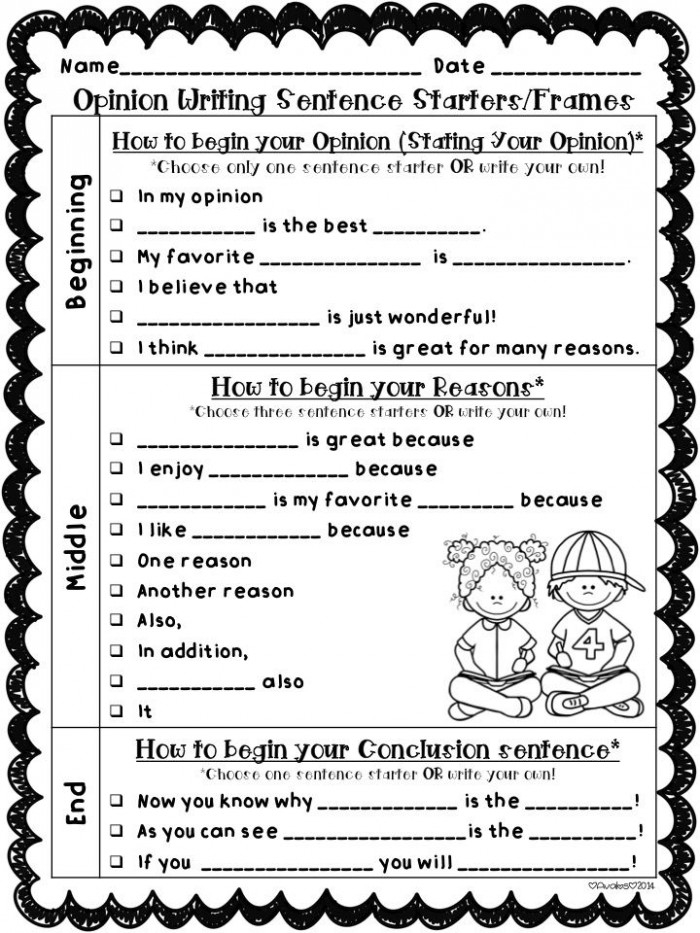 Sentence Starters: Writing Opinions Worksheets | 99Worksheets