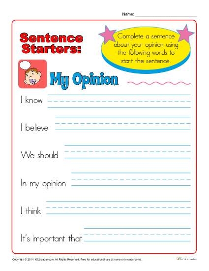 Sentence Starters Writing Opinions Worksheets 99Worksheets