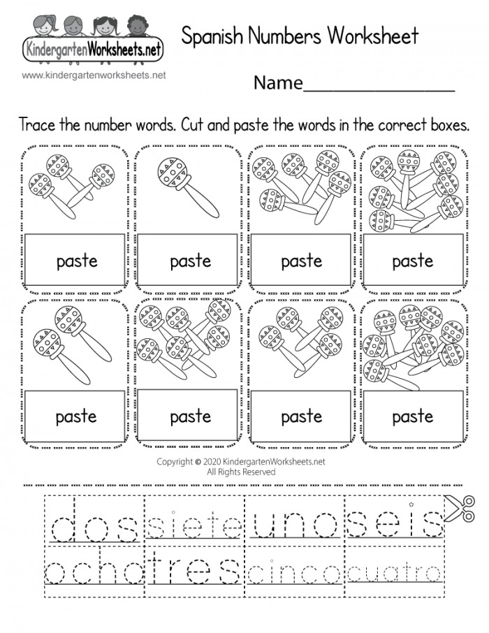 Spanish Numbers Math Worksheet