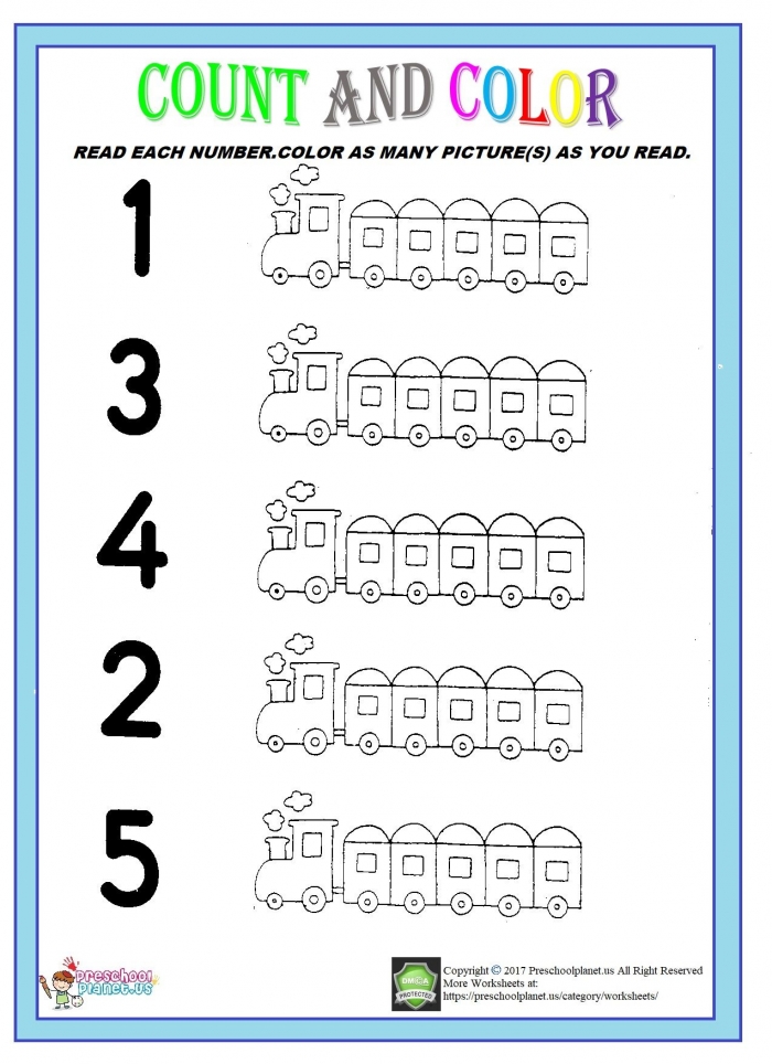 Train Count And Color Worksheet