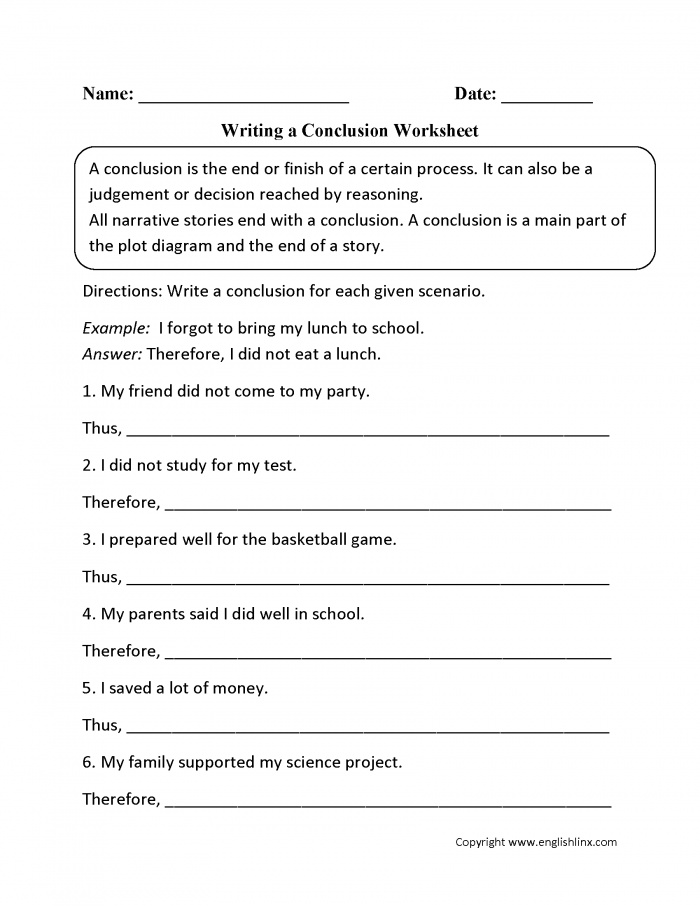 Writing Conclusions Worksheets