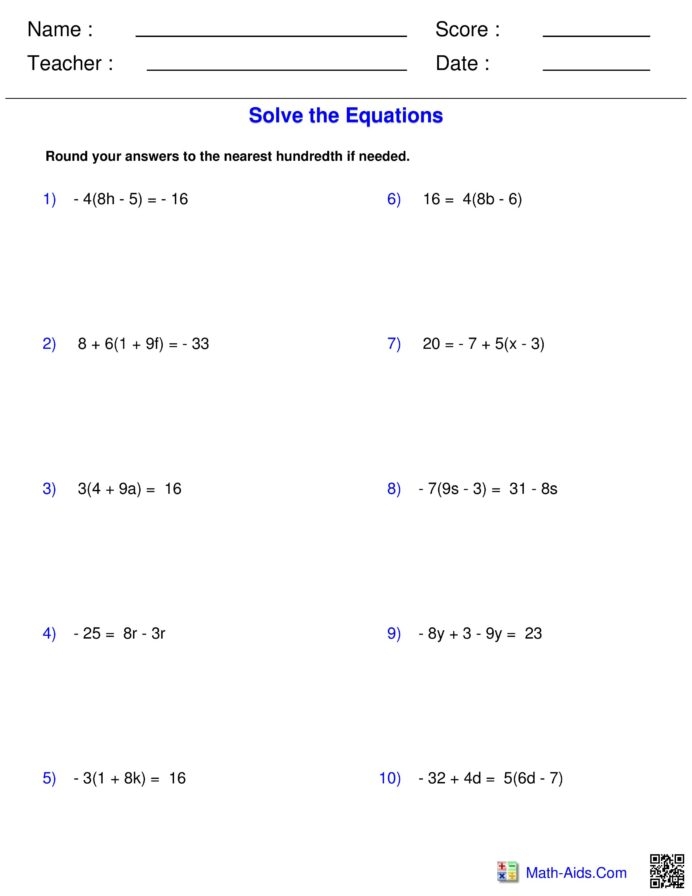 Algebraic Expressions Worksheet Th Grade Math Printable
