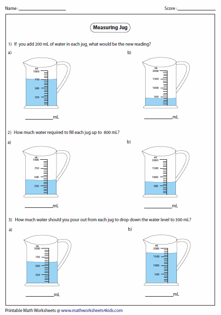 Measuring Liquid Volume Worksheet