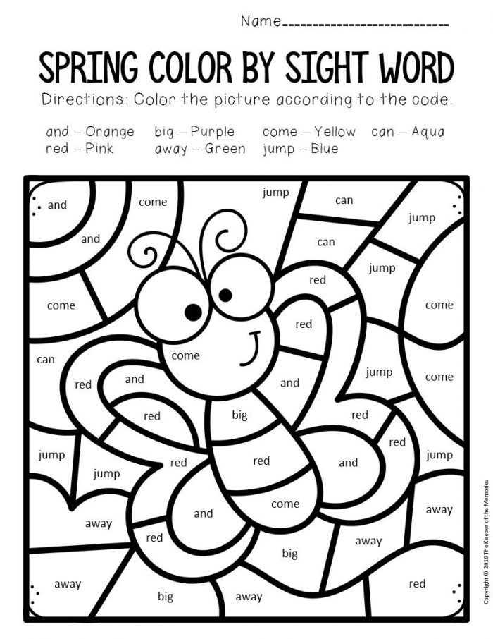 Color By Sight Word Spring Preschool Worksheets Butterfly