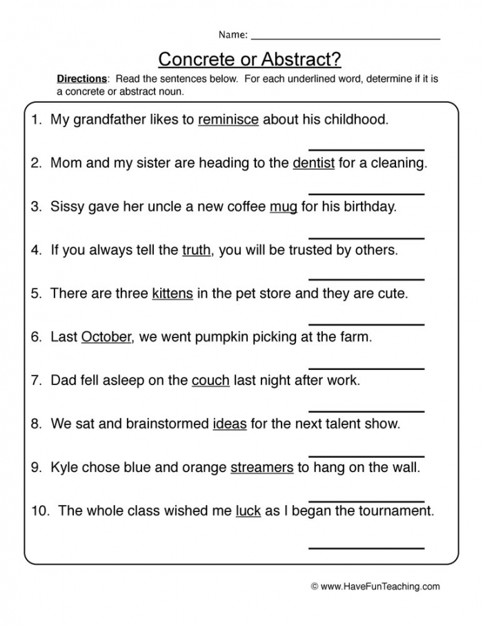Common Or Abstract Nouns Worksheet  Have Fun Teaching