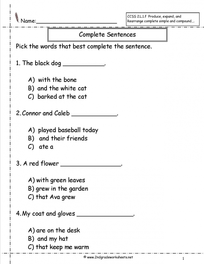 Free Printable 2nd Grade Sentence Worksheets