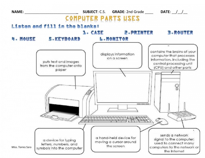 Parts of The Computer Worksheet, with Answer Keys by HajarTeachingTools