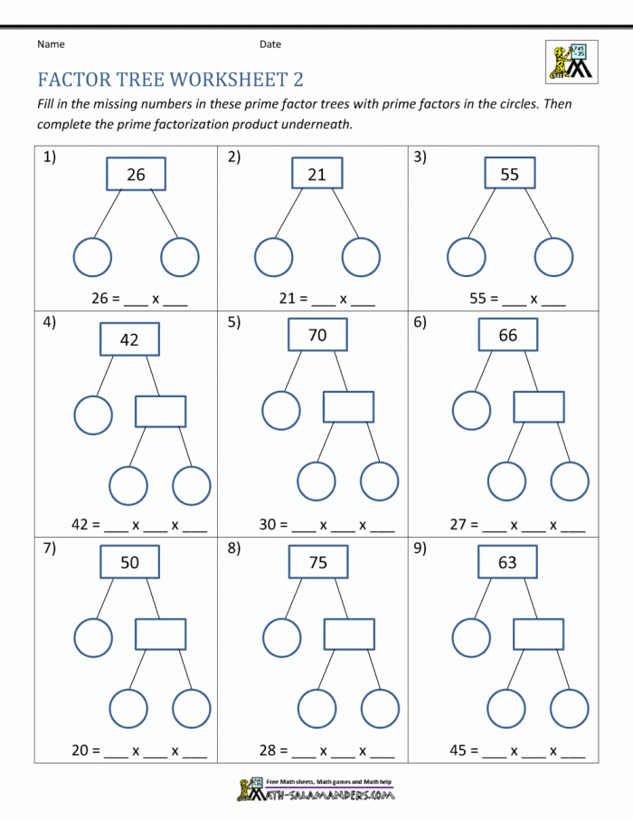 Fill In The Factor Tree Worksheets 99Worksheets