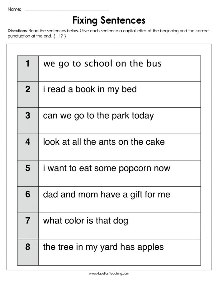 Fixing Sentences Worksheet Writing Worksheets For St Grade Have