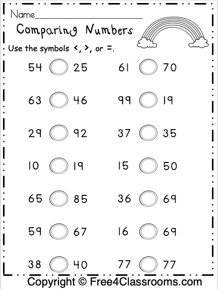 Free Comparing Numbers Worksheets