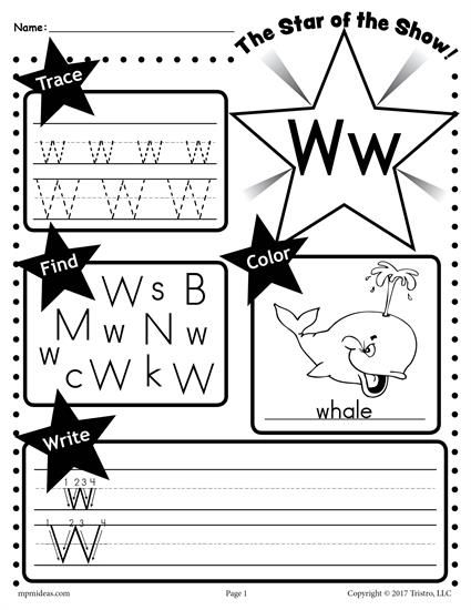 Free Letter W Worksheet Tracing  Coloring  Writing   More