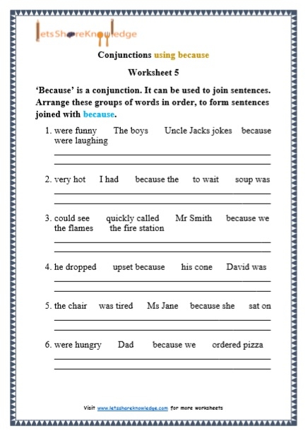 5th Grade Conjunctions Worksheets