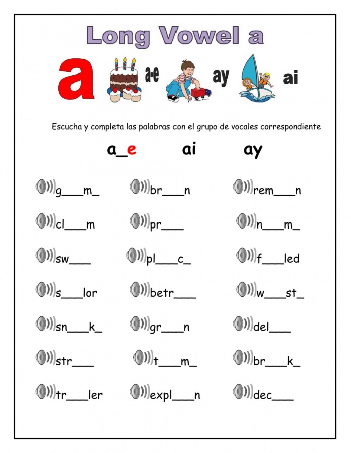 Long A Vowel Worksheets 99Worksheets