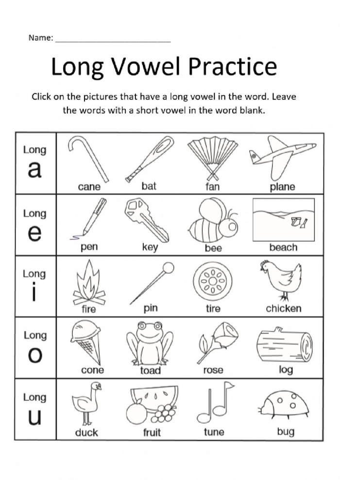 Long Vowel Kindergarten Worksheets Printable Kindergarten Worksheets
