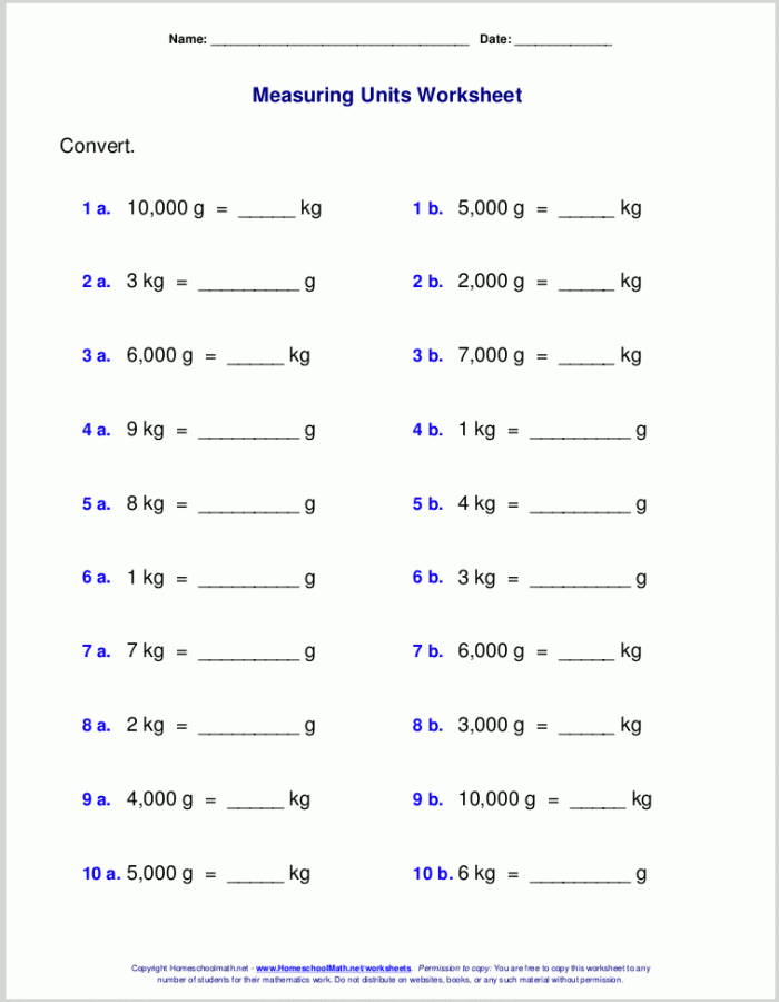Measure Conversions  Worksheet Generator