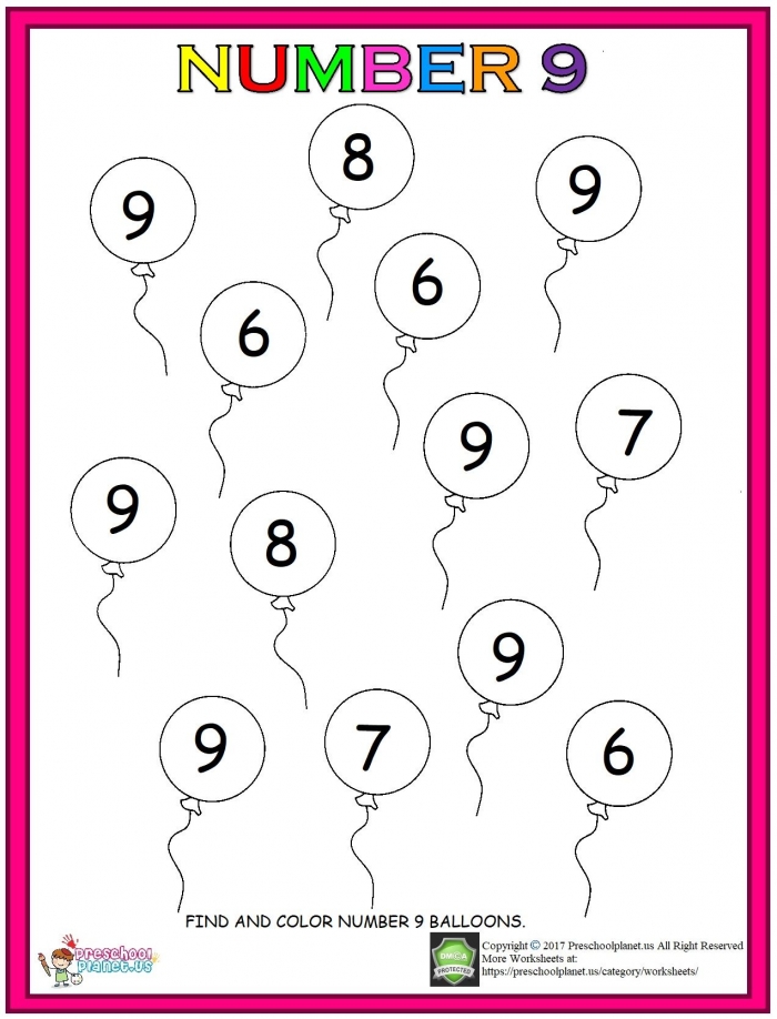 Preschool Math All About The Number 9 Worksheets 99Worksheets