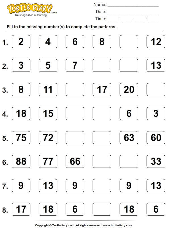 Number Sense Complete The Pattern Worksheets 99Worksheets