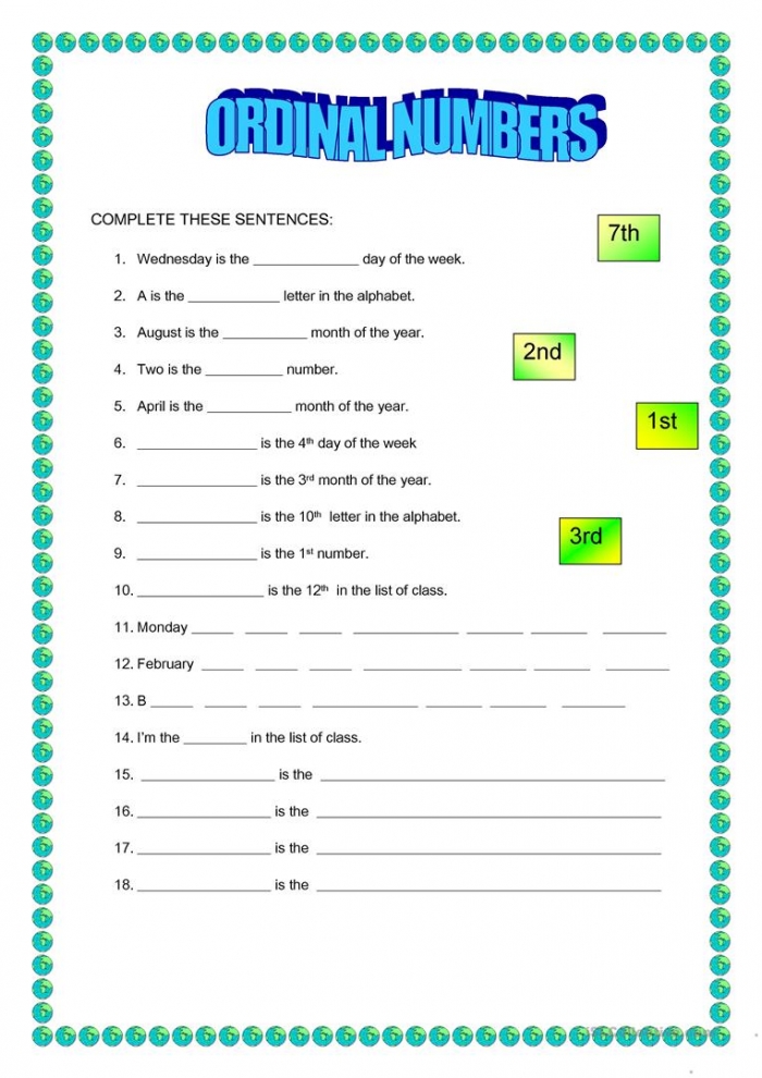 Ordinal Numbers Worksheet Year 4