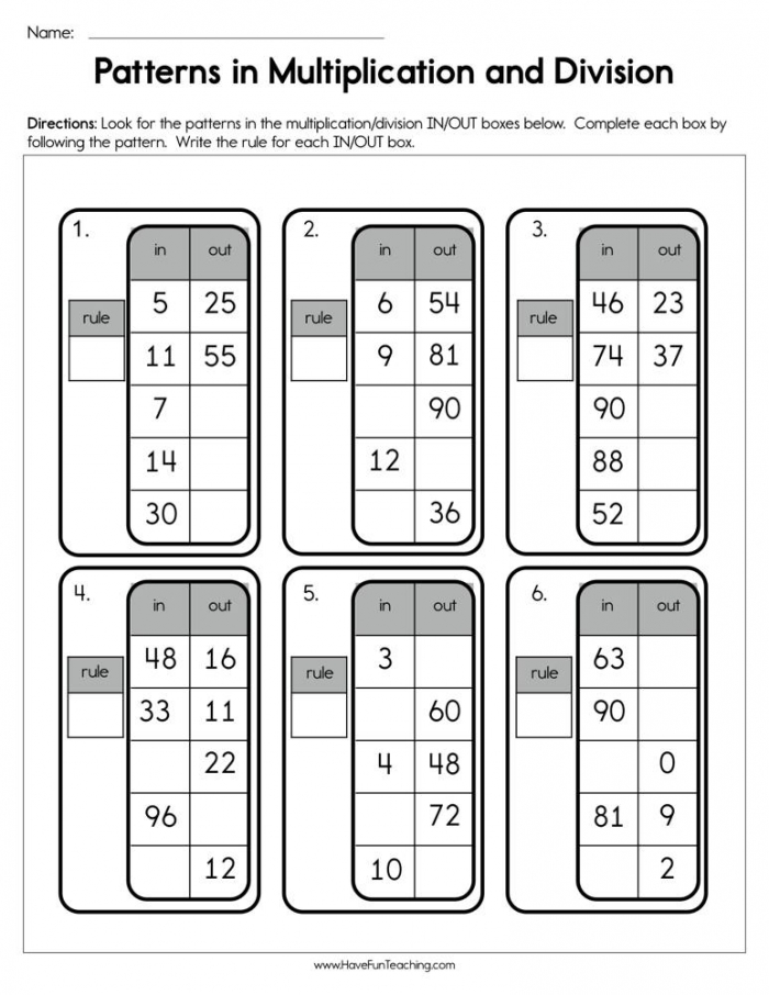 multiplication patterns worksheets 99worksheets