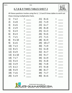 Times Tables: 9s
