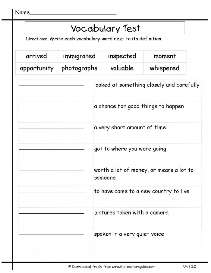 Free Printable Vocabulary Worksheets For Grade 3