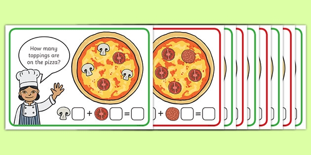 Pizza Toppings Counting And Addition Cards Teacher Made