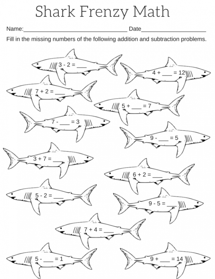 Printable Shark Frenzy Math Worksheet