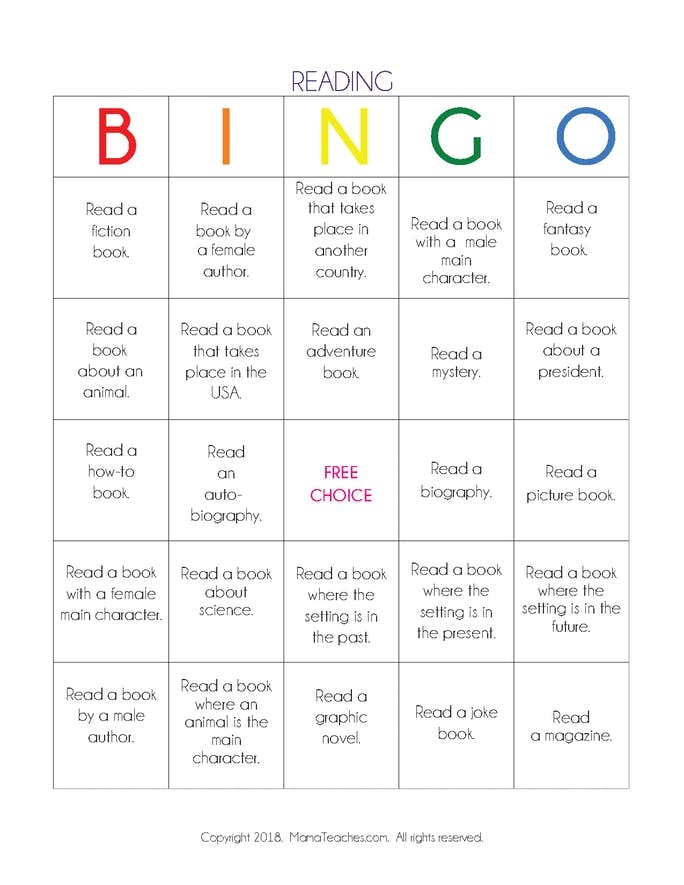 Reading Book Bingo Printable Reading Game