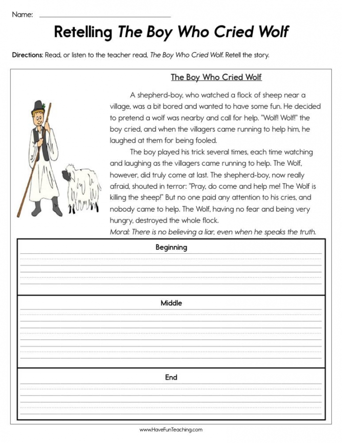 Retelling The Boy Who Cried Wolf Worksheet  Have Fun Teaching