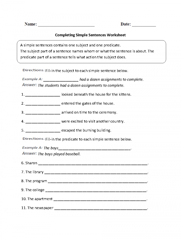 Practice Writing In Complete Sentences Worksheet
