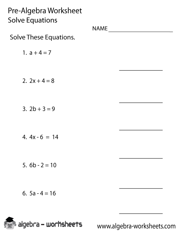 Math Worksheets Pre Algebra Free Printable