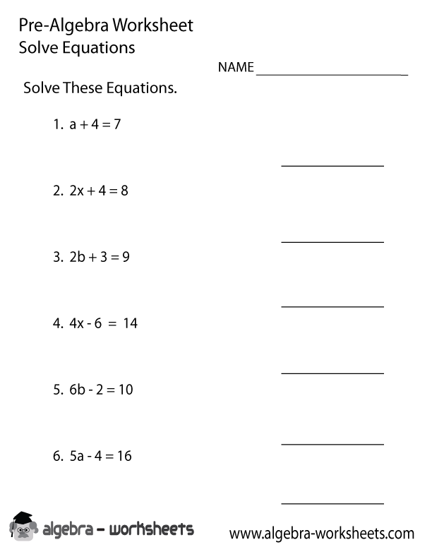 Pre Algebra Equations Worksheets 99Worksheets
