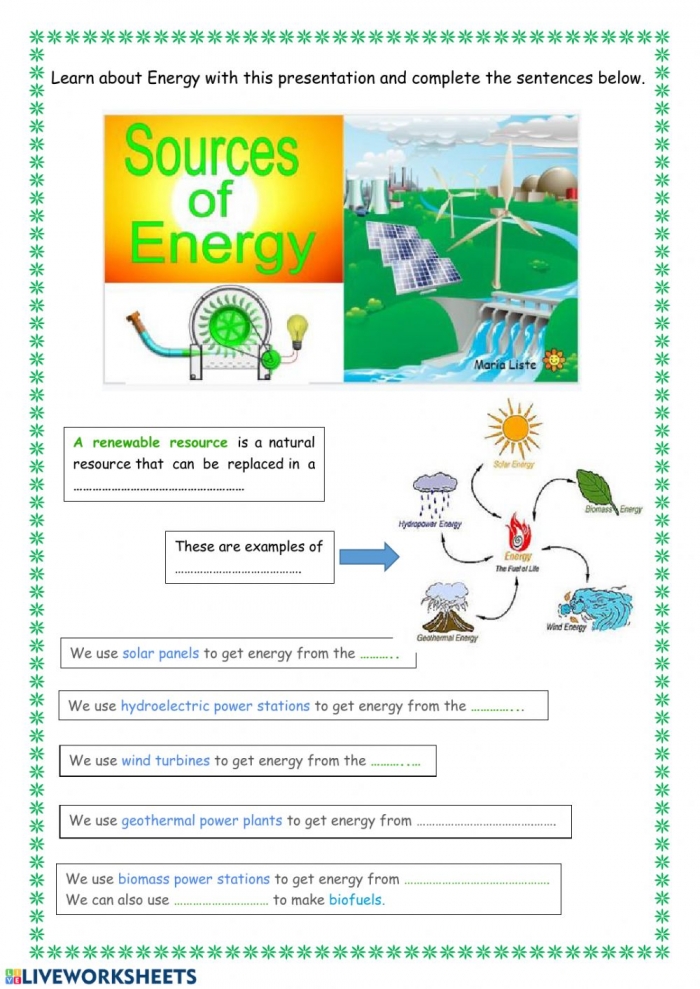 Sources Of Energy Worksheet