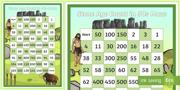 Stone Age Counting In S Maze Worksheet