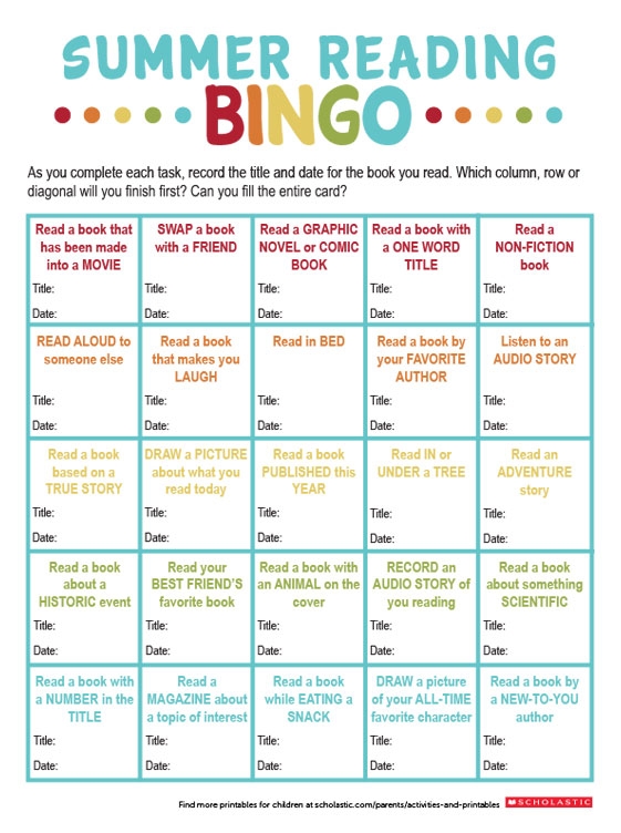 Summer Reading Bingo Printable