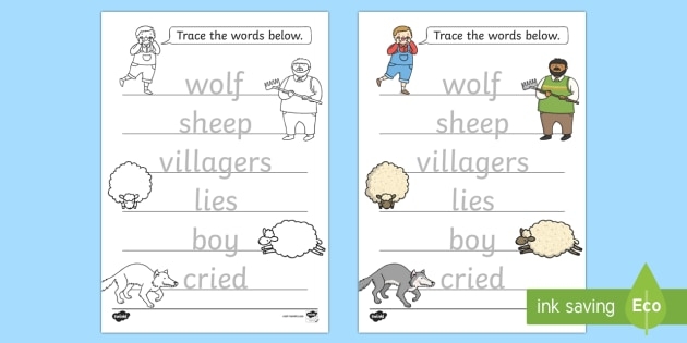 The Boy Who Cried Wolf Trace The Words Worksheets