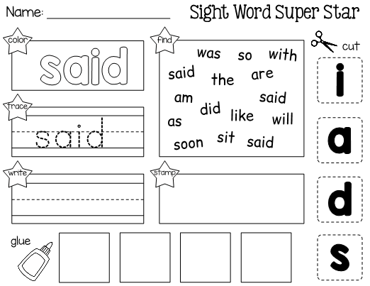 This Is A Worksheet For Learning The Sight Word Said Students