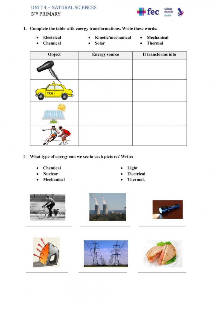 Types Of Energy Worksheets 99Worksheets