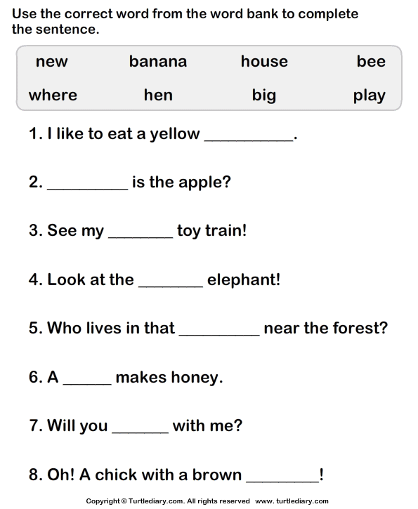 Complete The Following Sentences Worksheets