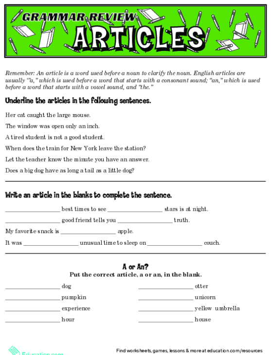 Using Articles A  An  The