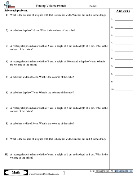 Volume Worksheets