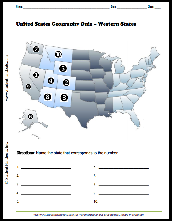 Western United States Map Quiz