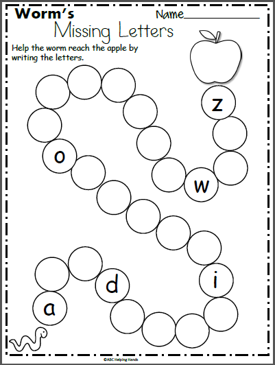 Worms Missing Letters Worksheet For Kindergarten