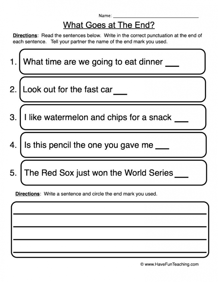 Adding End Punctuation Worksheet  Have Fun Teaching