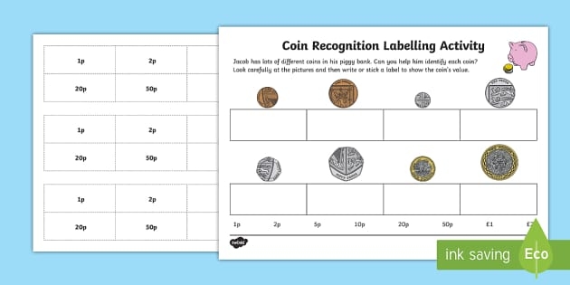 Coin Recognition Labeling Worksheet Teacher Made