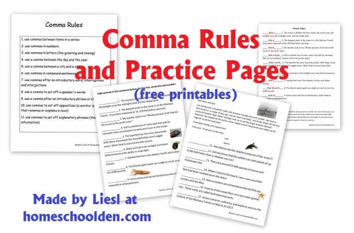 Comma Rules And Practice Pages Free Grammar Worksheets