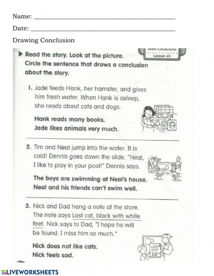 Drawing Conclusions Multiple Choice Worksheets