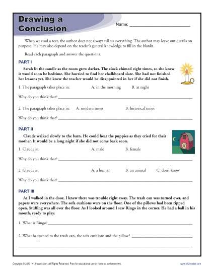 Drawing Conclusions Worksheets For Th Grade