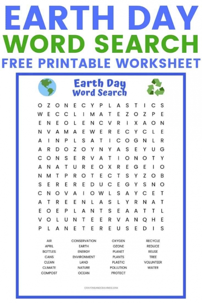 Earth Day Word Search Printable Worksheet With  Earth Day Themed